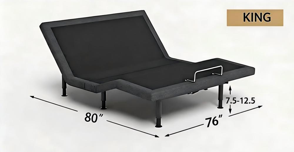 King base dimensions: 80″ × 76″, legs 7.5–12.5 inches